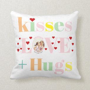 Kisses, love, hugs typography photo Valentines Day Cushion