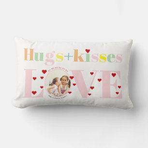 Kisses, love, hugs typography photo Valentines Day Lumbar Cushion