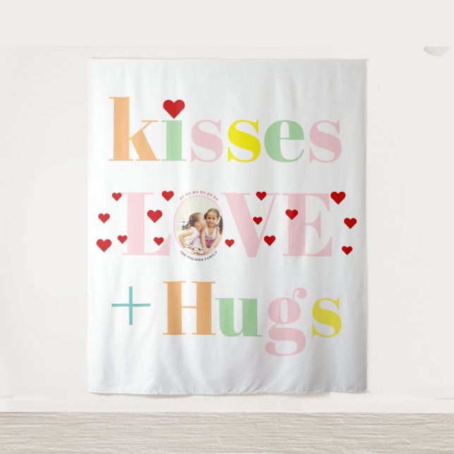 Kisses, love, hugs typography photo Valentines Day Tapestry (Front)