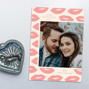 Kisses Modern Flat Valentine's Day Card - Pink