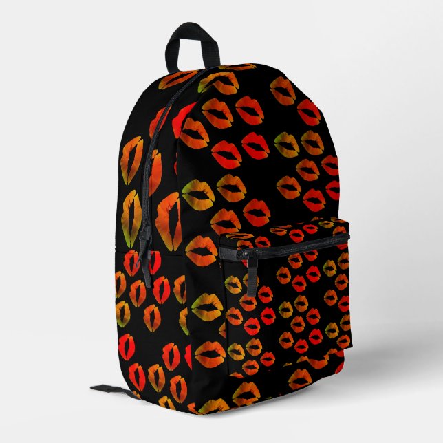Kisses, Red lips Printed Backpack (Back Corner Left)