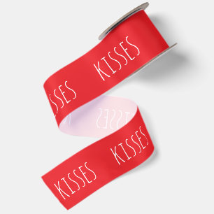 'Kisses' Romantic Red White Wedding Bridal Shower Satin Ribbon