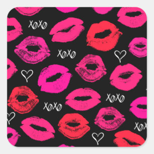 Kisses XOXO Red and Pink Square Sticker