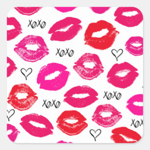 Kisses XOXO Red and Pink Square Sticker