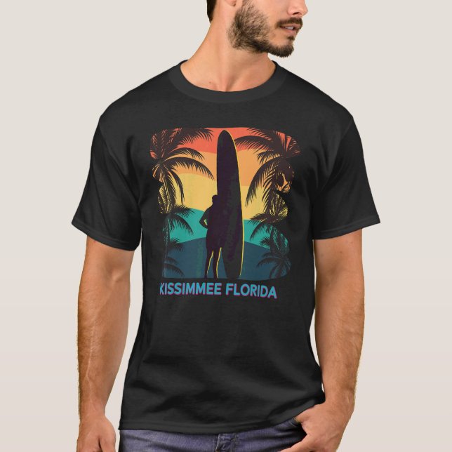 Kissimmee Florida Palm Tree Surfboard Surfer Surfi T-Shirt (Front)