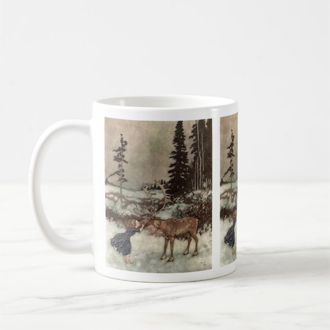 Kissing a Reindeer on the Nose Coffee Mug (Left)