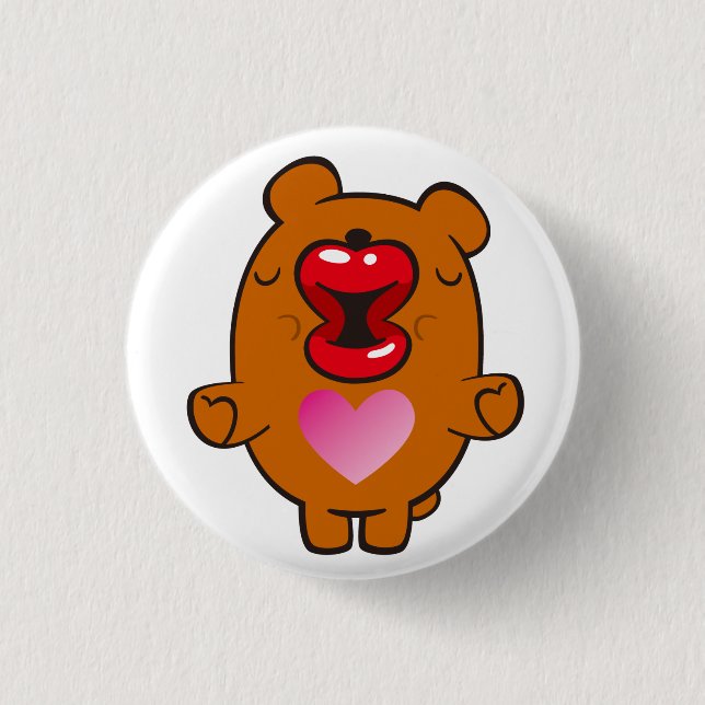 kissing bear 3 cm round badge (Front)