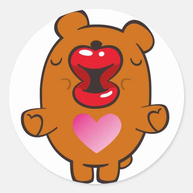 kissing bear classic round sticker (Front)