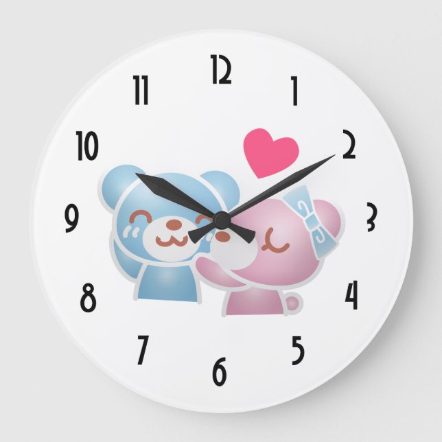 Kissing Bears Cute and Kawaii Large Clock (Front)