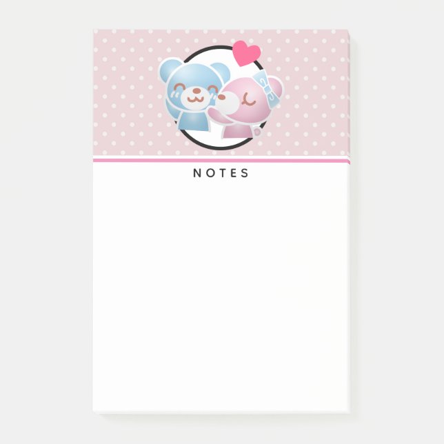 Kissing Bears Cute and Kawaii Post-it Notes (Front)