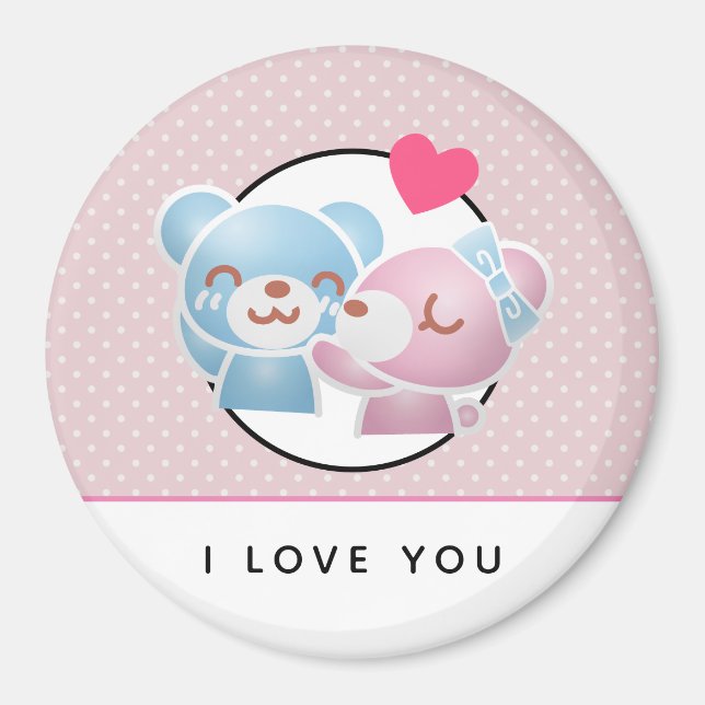 Kissing Bears I Love You Cute and Kawaii Magnet (Front)