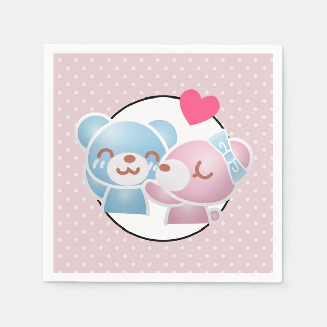 KIssing Bears on Polka Dots Cute and Kawaii Napkin (Front)
