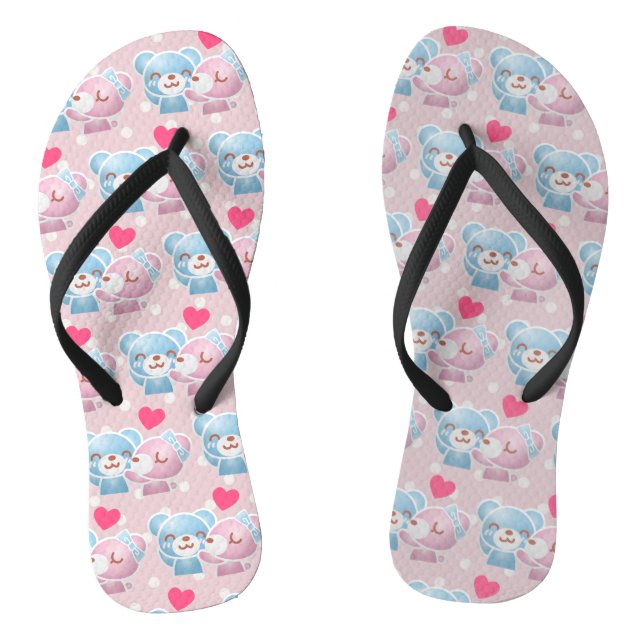 KIssing Bears on Polka Dots Pattern Cute Thongs (Footbed)
