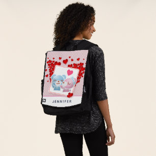 Kissing Bears with Hearts on a Polka Dot Pattern Backpack