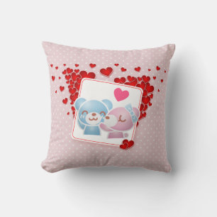 Kissing bears with Love Hearts All Around Cushion