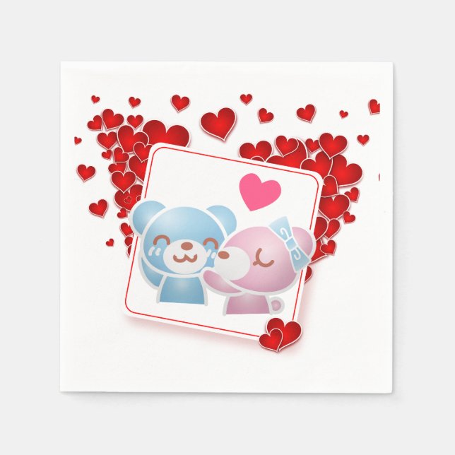 Kissing bears with Love Hearts All Around Napkin (Front)