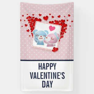 Kissing bears with Red Hearts Valentine's Banner