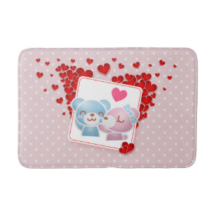 Kissing bears with Red Love Hearts All Around Bath Mat