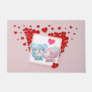 Kissing bears with Red Love Hearts All Around Doormat