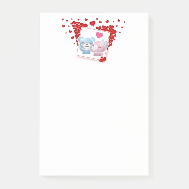 Kissing bears with Red Love Hearts All Around Post-it Notes (Front)