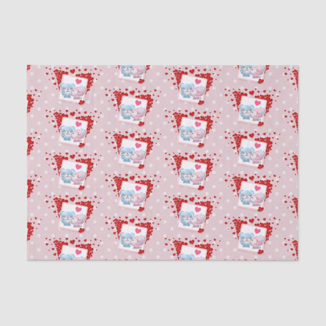 Kissing bears with Red Love Hearts All Around Tissue Paper (Front)