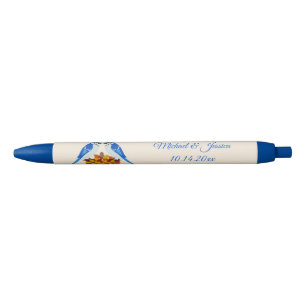 Kissing Blue Jays Fall Wedding Custom Black Ink Pen
