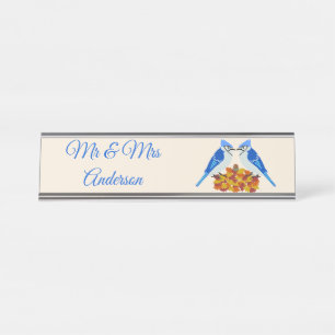 Kissing Blue Jays Fall Wedding Custom Desk Name Plate
