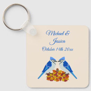 Kissing Blue Jays Fall Wedding Custom Key Ring