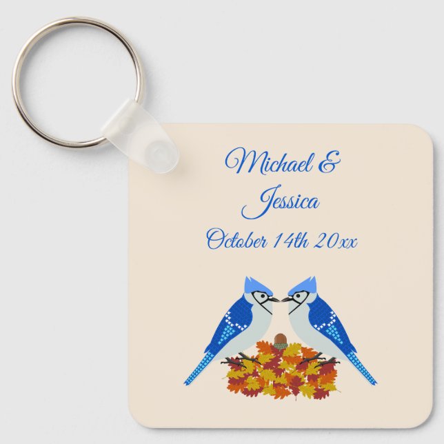 Kissing Blue Jays Fall Wedding Custom Key Ring (Front)