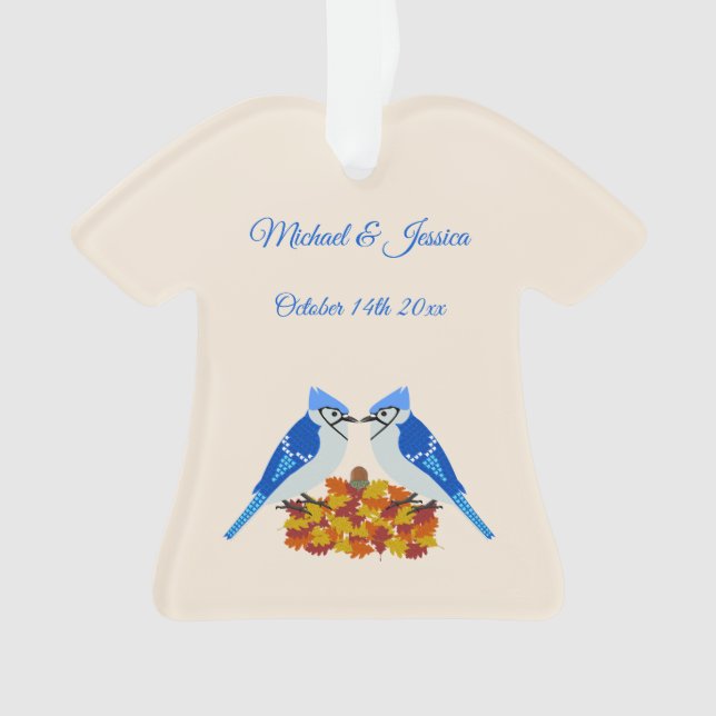 Kissing Blue Jays Fall Wedding Custom Ornament (Front)