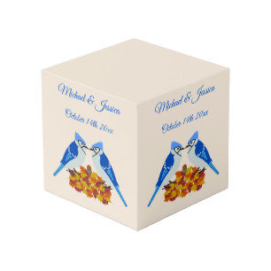 Kissing Blue Jays Fall Wedding Custom Photo Upload Cube
