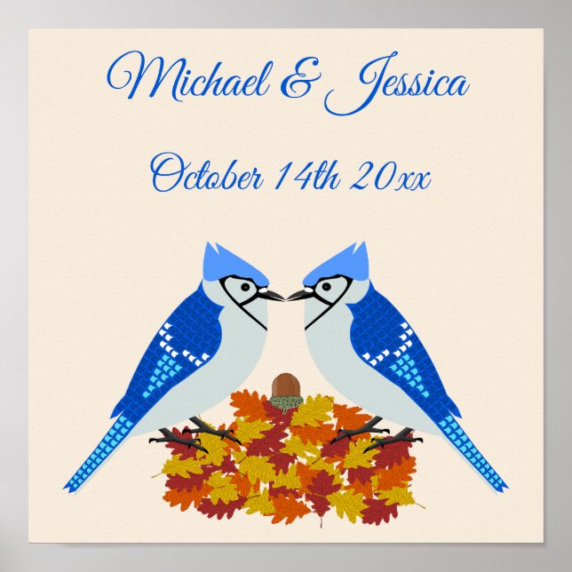 Kissing Blue Jays Fall Wedding Custom Poster (Front)