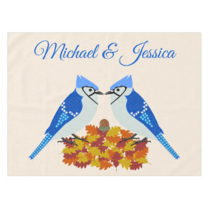 Kissing Blue Jays Fall Wedding Custom Tablecloth