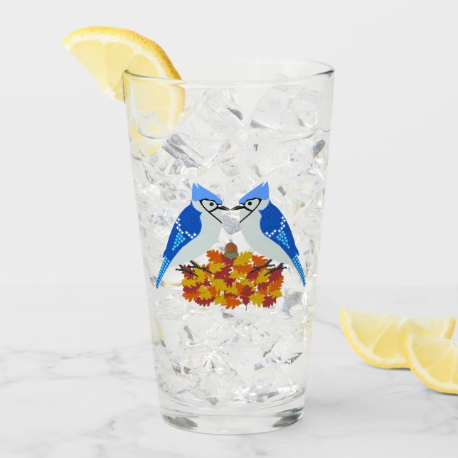 Kissing Blue Jays Fall Wedding Glass (Front Ice)