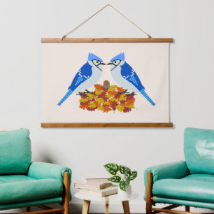 Kissing Blue Jays Fall Wedding Hanging Tapestry