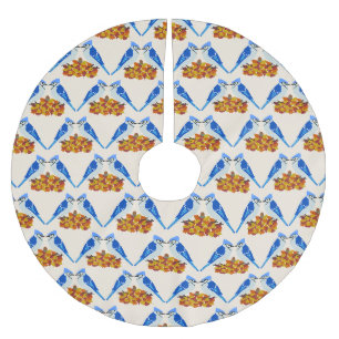 Kissing Blue Jays Fall Wedding Patterned Brushed Polyester Tree Skirt