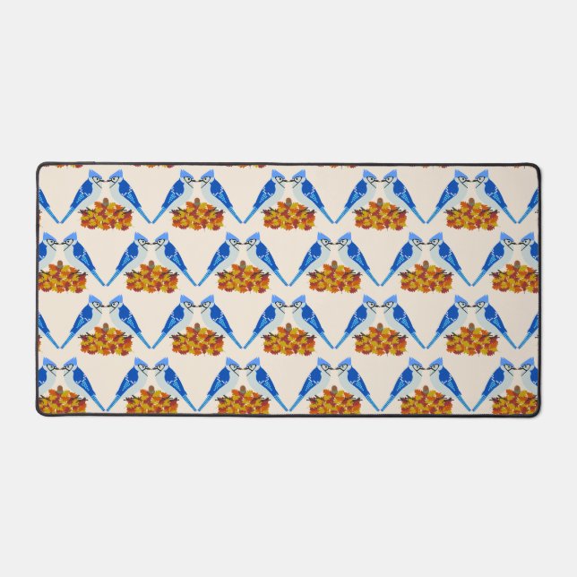 Kissing Blue Jays Fall Wedding Patterned Desk Mat (Front)