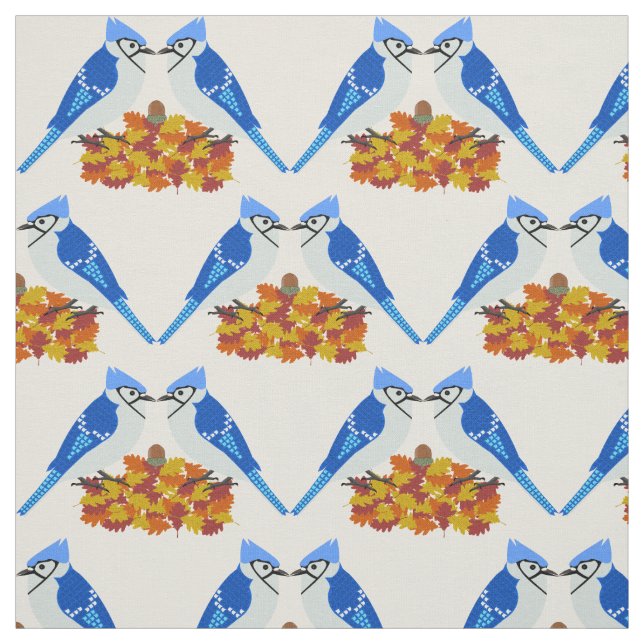 Kissing Blue Jays Fall Wedding Patterned Fabric (Swatch)