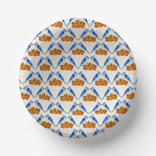 Kissing Blue Jays Fall Wedding Patterned Paper Plate
