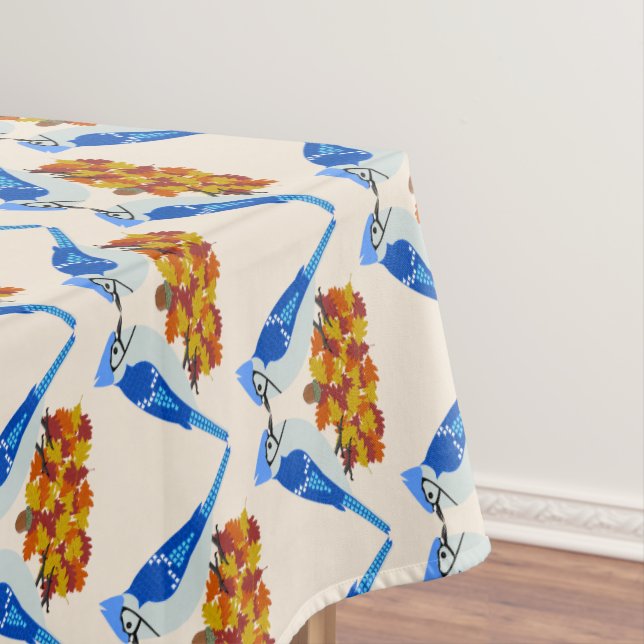 Kissing Blue Jays Fall Wedding Patterned Tablecloth (In Situ)