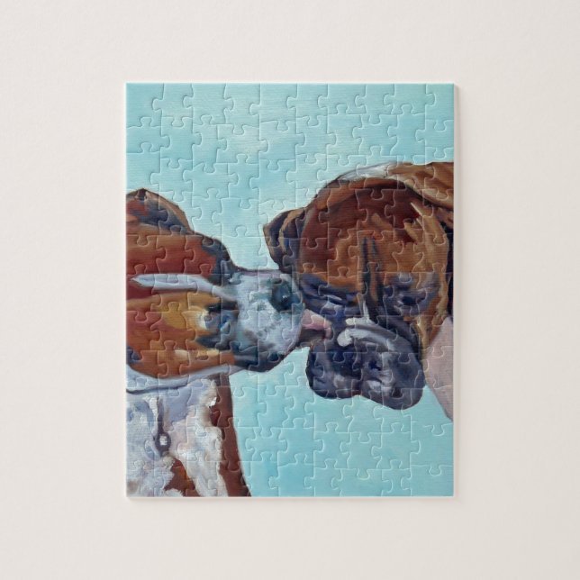Kissing Boxer Dogs Art Portrait Jigsaw Puzzle (Vertical)