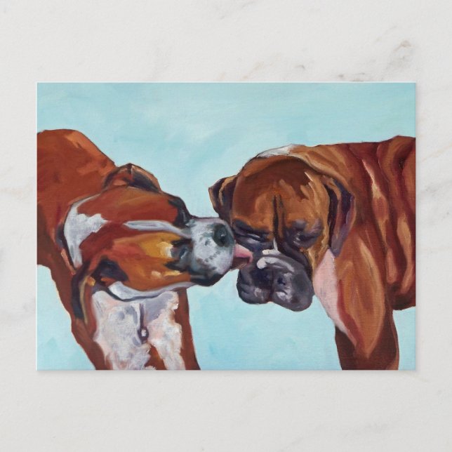 Kissing Boxer Dogs Postcard (Front)