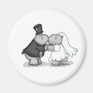 Kissing Bride and Groom Hippos - Personalise Magnet