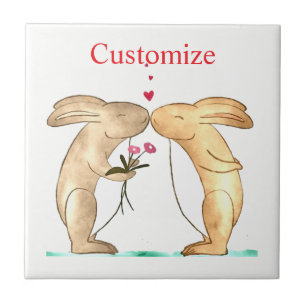 Kissing Bunny Couple Thunder_Cove Ceramic Tile