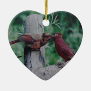 Kissing Cardinals Ceramic Ornament