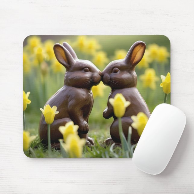 Kissing Chocolate Easter Bunnies Mouse Pad (With Mouse)