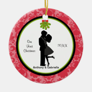 Kissing Couple First Christmas Together Ornament