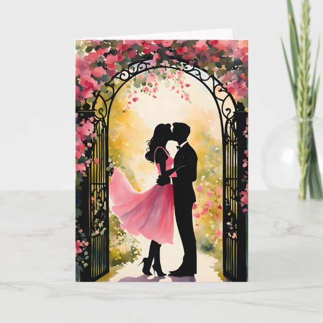 Kissing Couple in the Garden Valentine Card (Front)