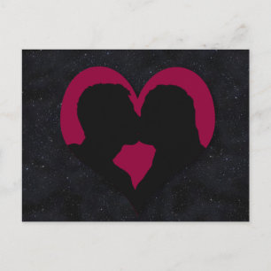 Kissing Couple Silhouette on Red Heart Postcard
