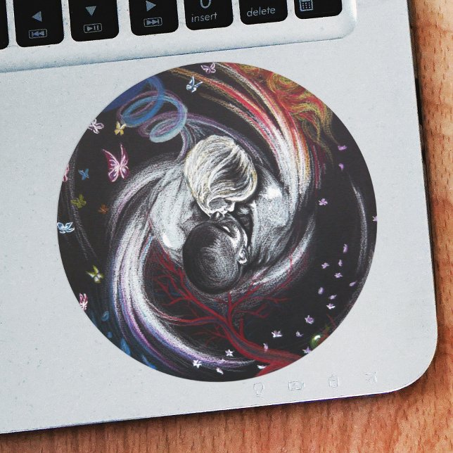 Kissing couple Yin Yang Love Surreal drawing art Classic Round Sticker (Creator Uploaded)